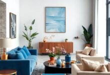 Elegant Harmony: Designing a Living Room with Blue and Brass Accents