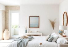 Serene Beach House Bedroom: Ocean-Inspired Decor Meets Soft White Furniture