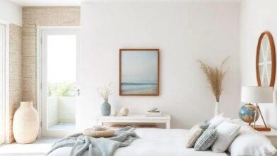 Serene Beach House Bedroom: Ocean-Inspired Decor Meets Soft White Furniture