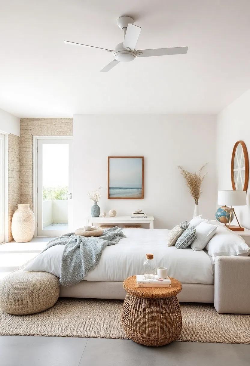 Serene Beach House Bedroom: Ocean-Inspired Decor Meets Soft White Furniture