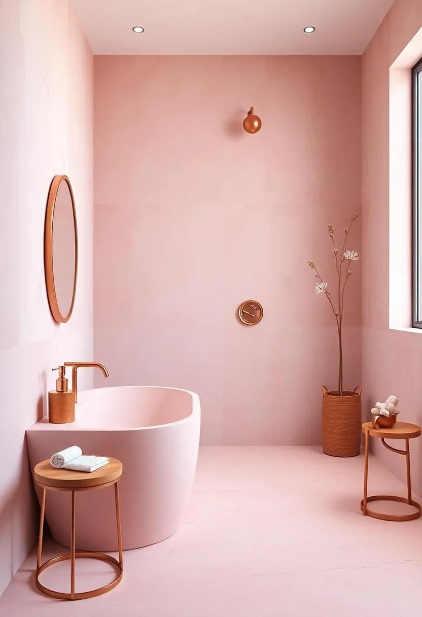 The Allure of Rose Gold Faucets and Accessories Enhancing a Soft Pink Bathroom Palette