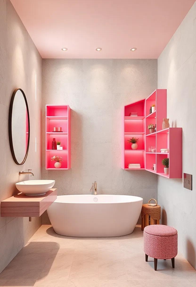 Asymmetrical Pink Shelving Units Offering Functional Style and Highlighting Unique Spaces