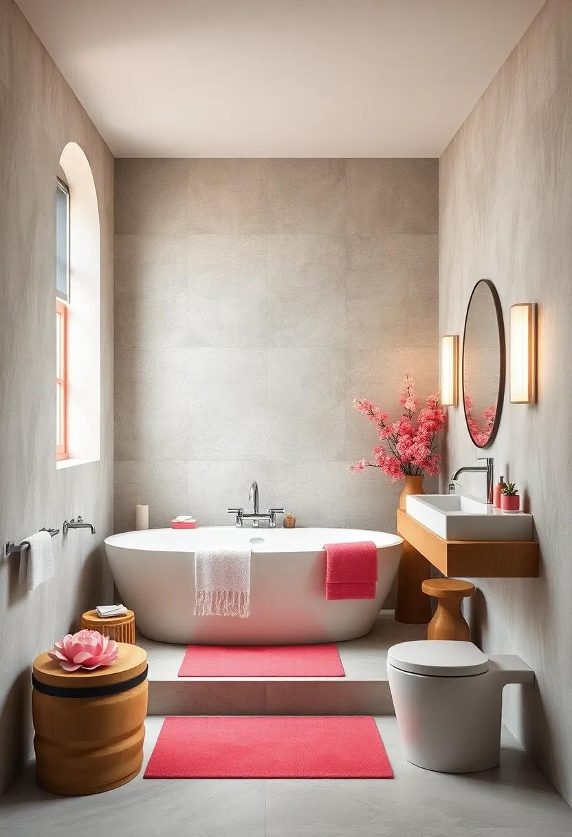 Combining Pink Peony and Coral Accents in Bathroom Decor for a Refreshing Warm Vibe