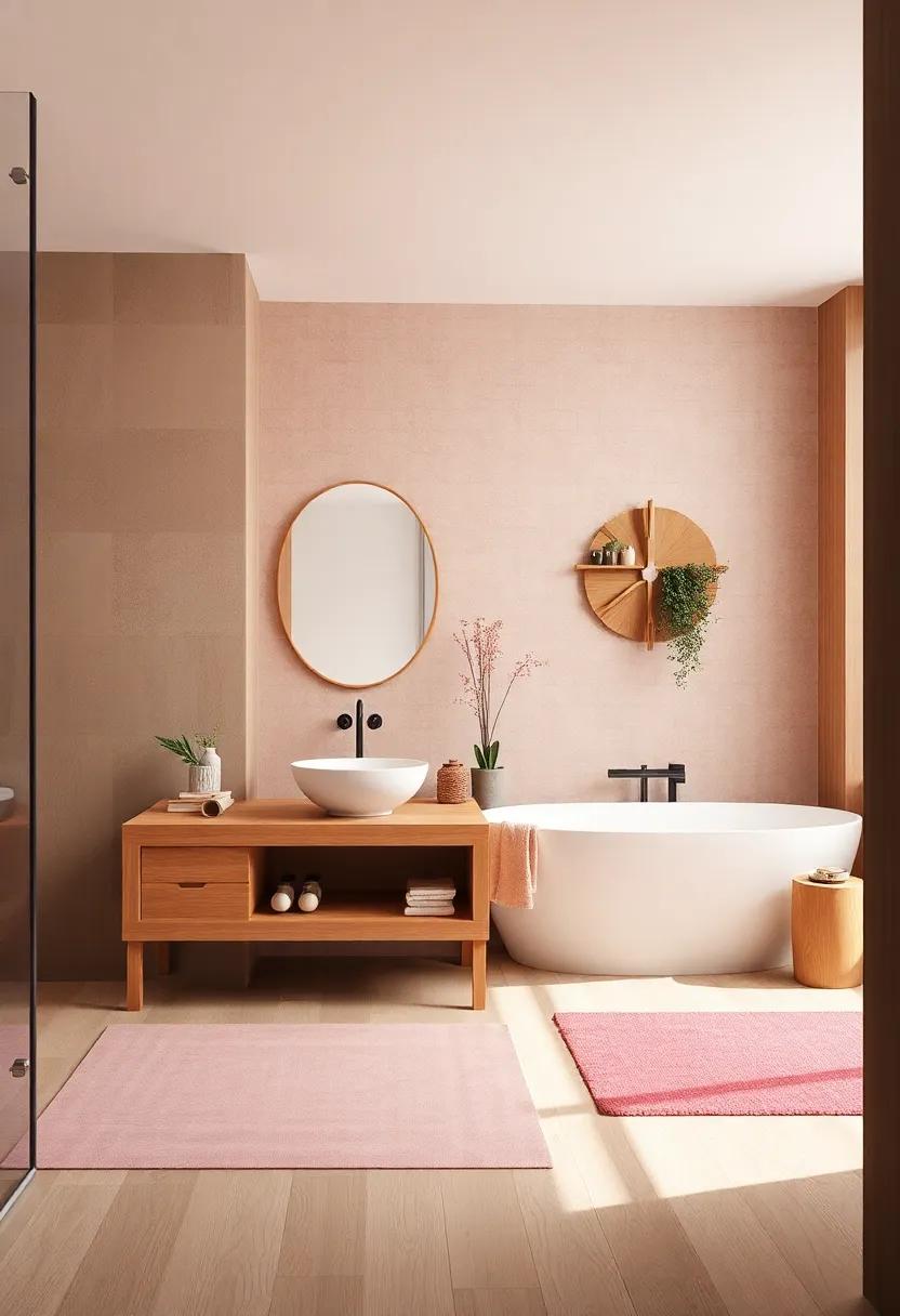 A Fusion of Natural Wood and Pink Tones Transforming Bathrooms into Cozy Retreats