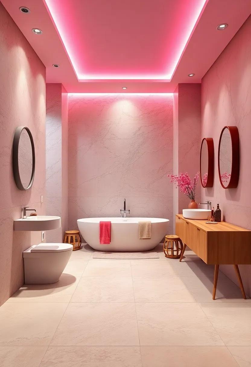 The Impact of Soft Pink Ambient Lighting Fixtures Setting a Relaxing Bathroom Mood