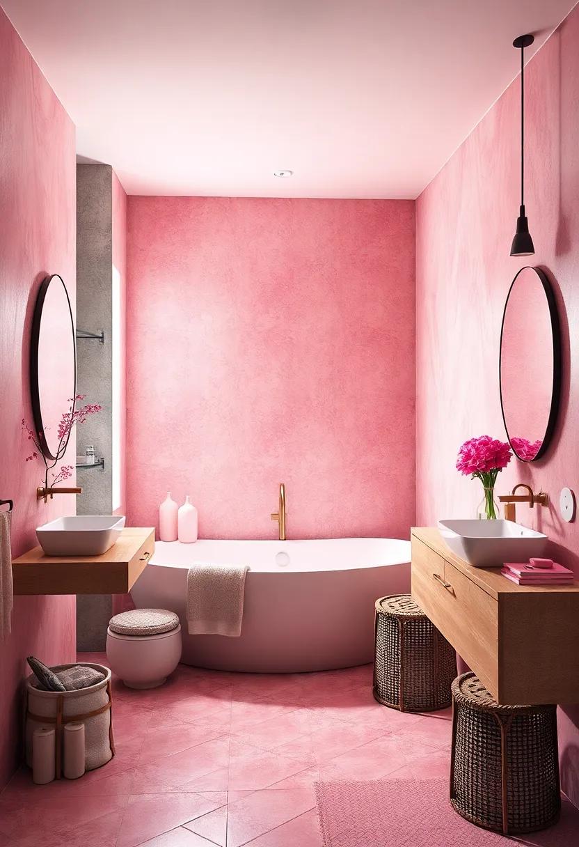 Layering Different Shades of Pink in a Bathroom to Build Depth and Visual Interest