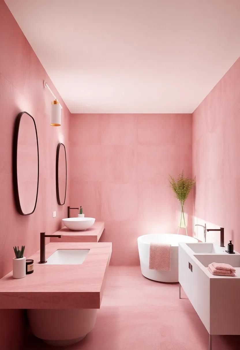 Luxurious Textured Pink Wall Panels Reflecting Light and Adding Dimension to Bathrooms
