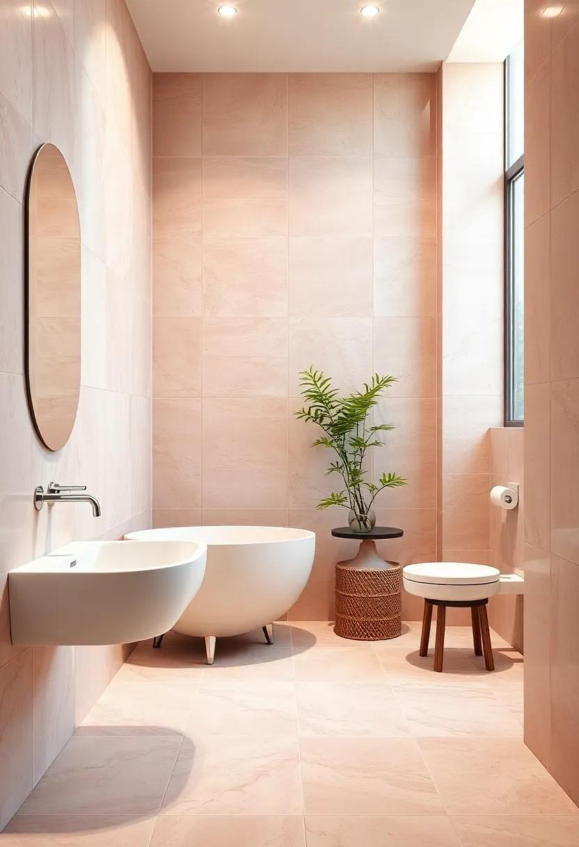 The Soft Elegance of Blush Pink Tiles Paired With Sleek Chrome Fixtures in Modern Bathroom Spaces