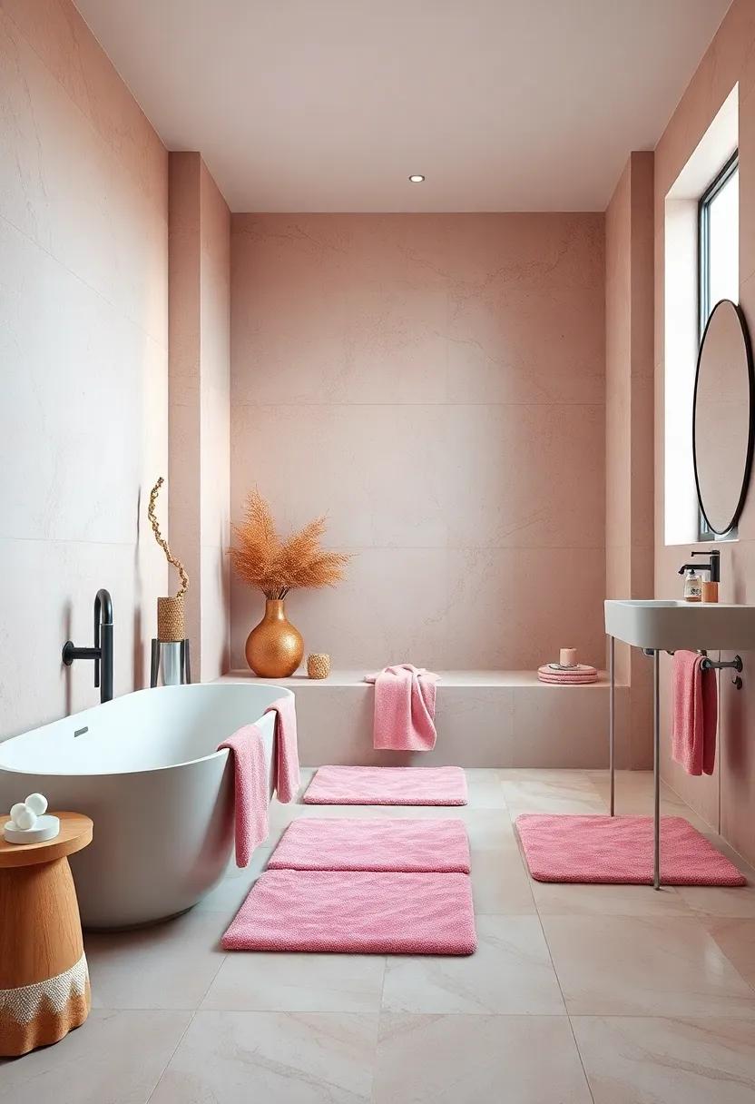 Soft Pink Towels and Plush Bath Mats Adding Comfort and Visual Softness to Bathroom Interiors