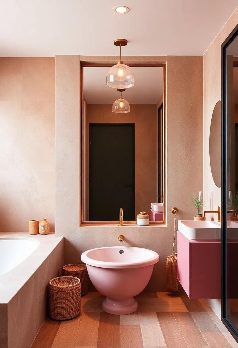 Vintage Pink Porcelain Fixtures Featuring in Timeless Bathroom Designs With Modern Flair