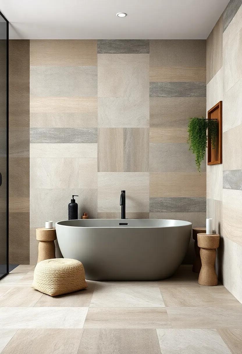 Layered Ceramic Tiles Combining Various Textural Elements for a Bespoke Bathroom Statement