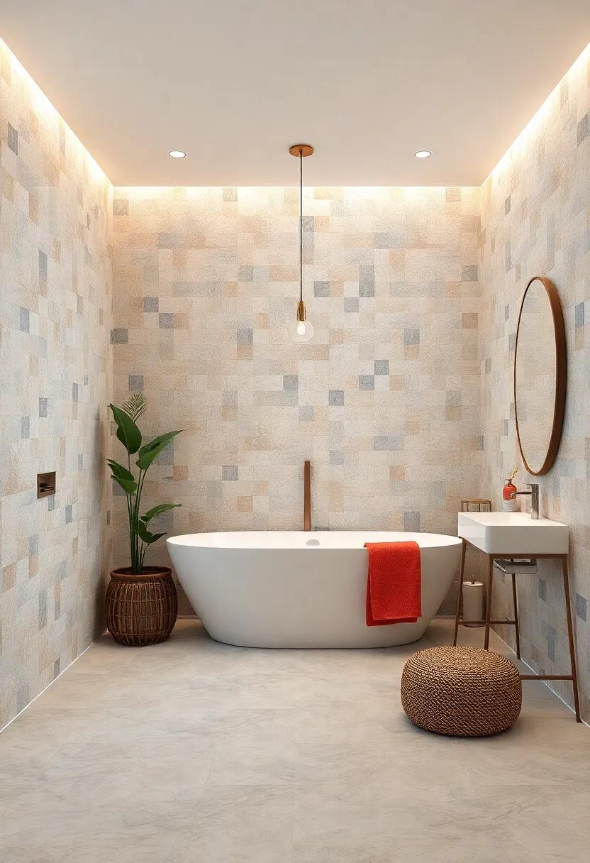 Mosaic Tiles Featuring Varied Surface Heights for a Multi-Dimensional Bathroom Wall Experience
