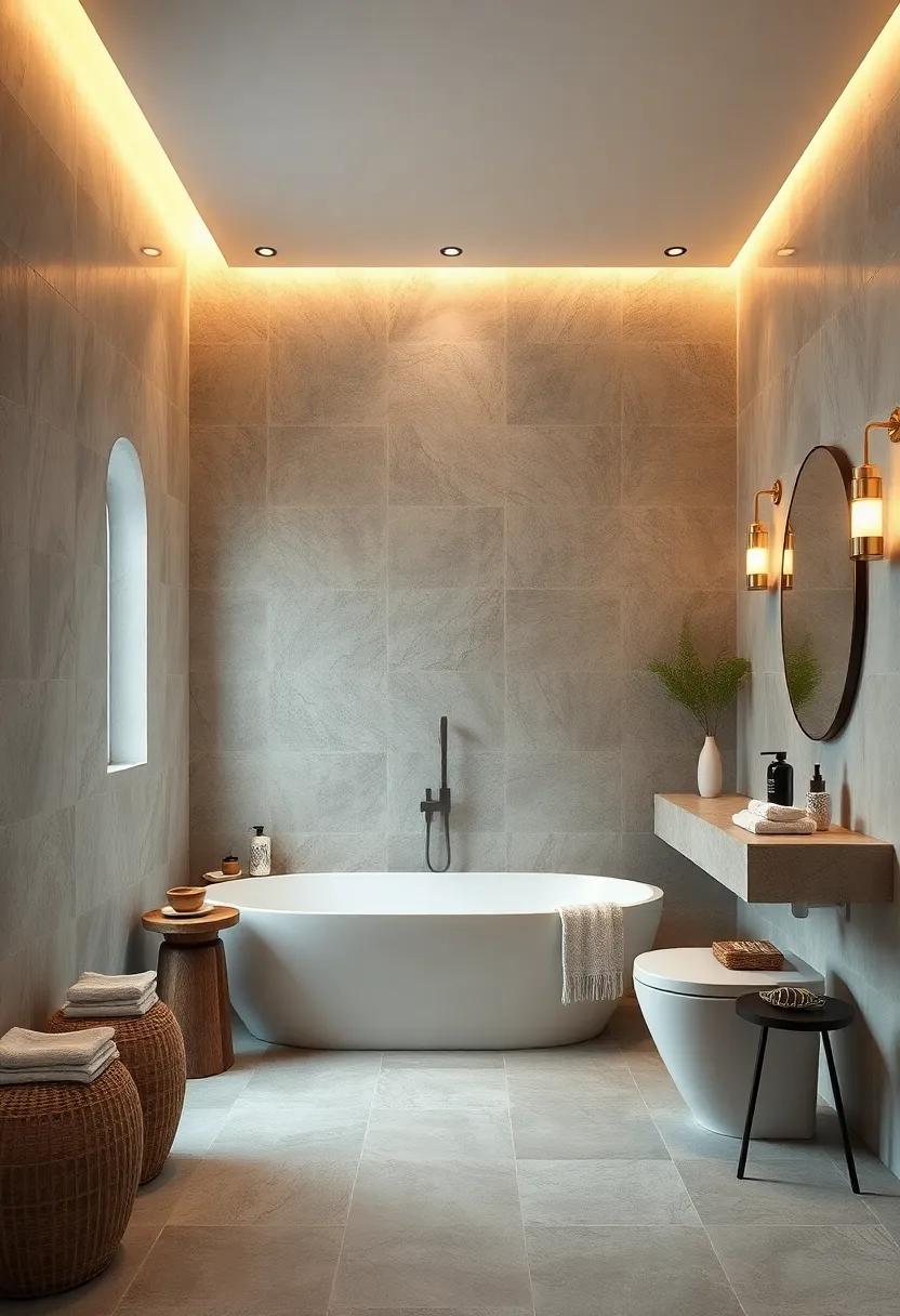 Sandblasted Stone Tiles Adding Grit and Sophistication for a Spa-Like Bathroom Ambiance