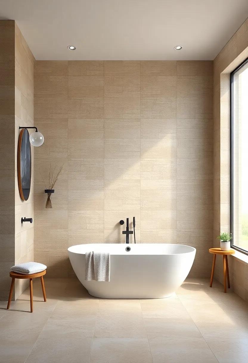 Textured Stone Tiles Bringing Natural Rugged Beauty and Depth to Modern Bathroom Walls