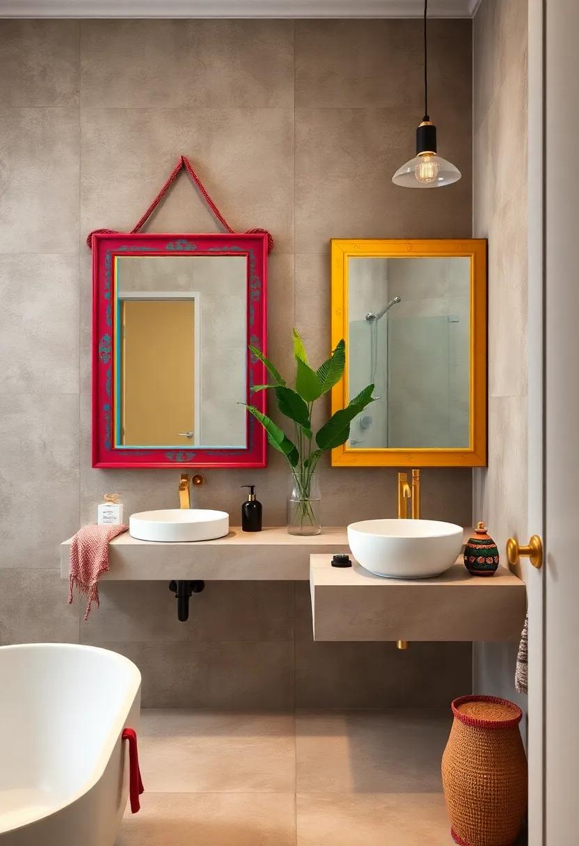 Colorful Framed Mirrors: consider framing your mirrors with vibrant⁣ painted frames to add an ⁤artistic touch to your bathroom décor