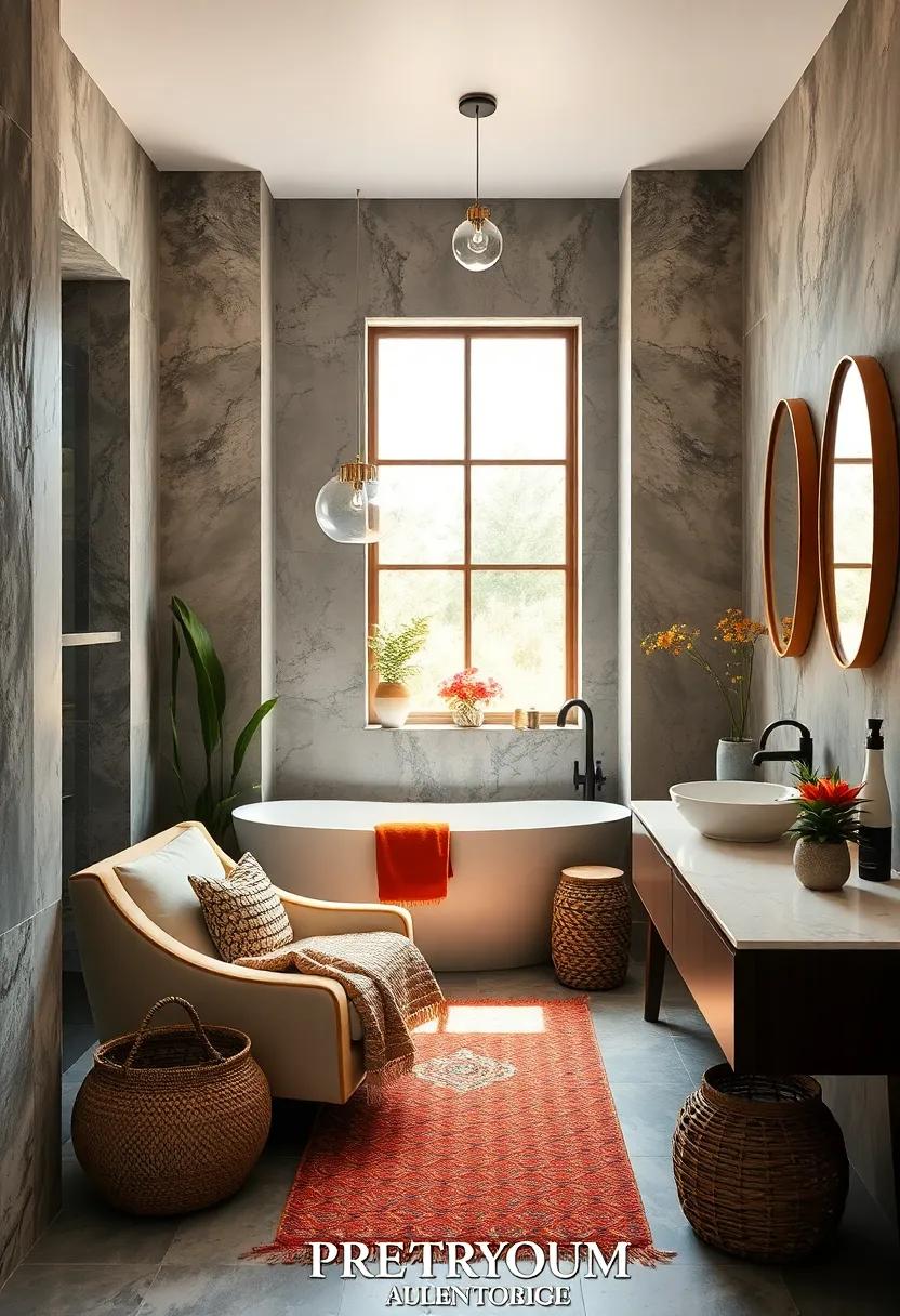 Cozy Seating: Create a cozy nook in the bathroom ⁤with a plush‌ armchair or a small bench for a charming place to relax and unwind