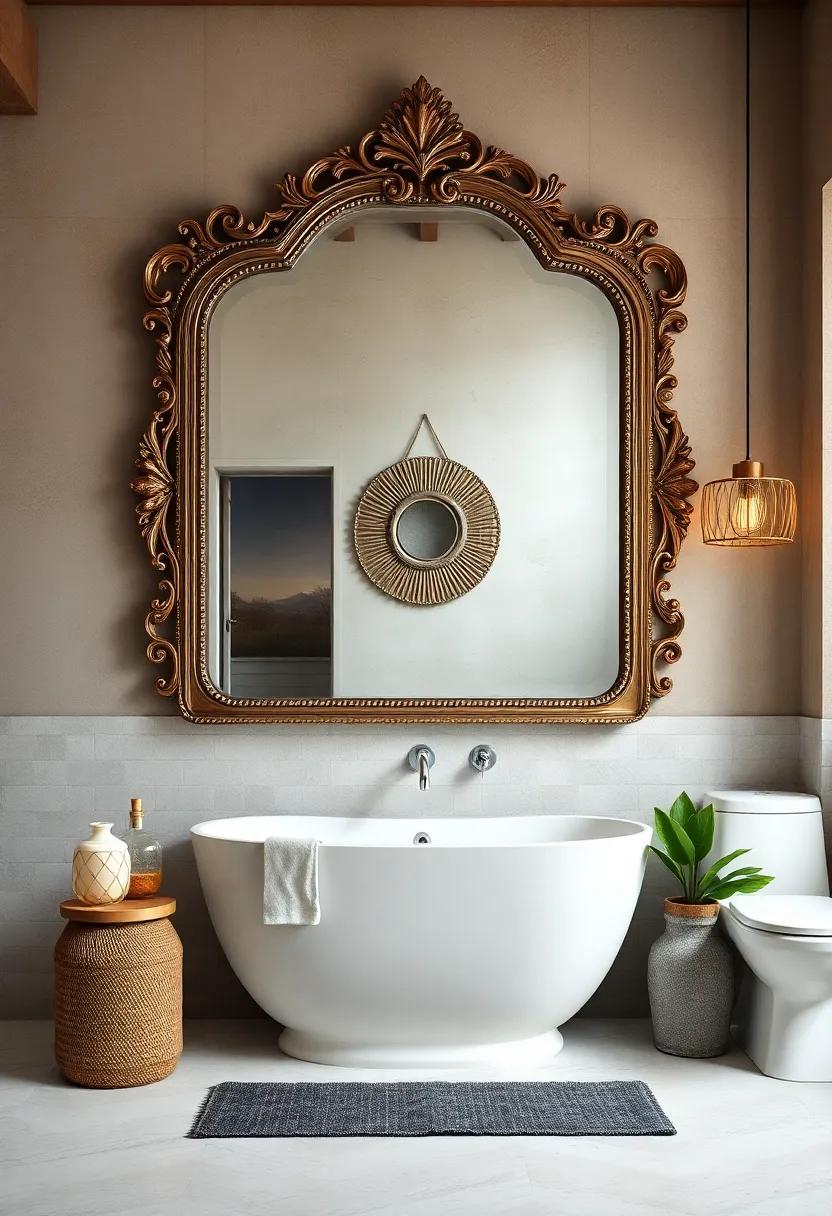 Unique Mirrors: Select an oversized, ornately​ framed mirror to reflect light and enhance​ the spaciousness of your⁤ bathroom