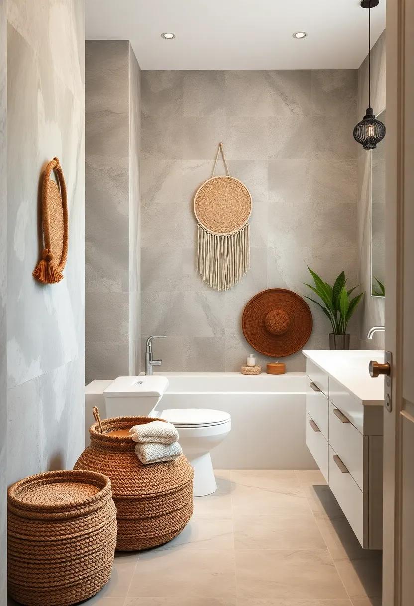 Woven Baskets: Utilize textured woven baskets for storage to keep toiletries organized while enhancing your ⁣boho aesthetic