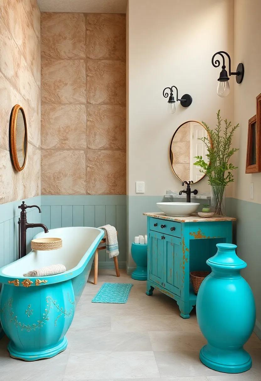 vintage Finds: Source ⁤vintage or antique items painted in turquoise that can add character and history to your coastal bathroom decor