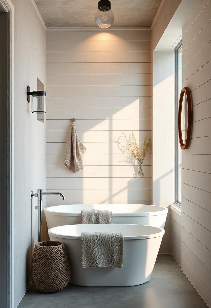 Warm Lighting Casting Gentle Shadows Over Whitewashed Shiplap Walls and Sea Glass Decor