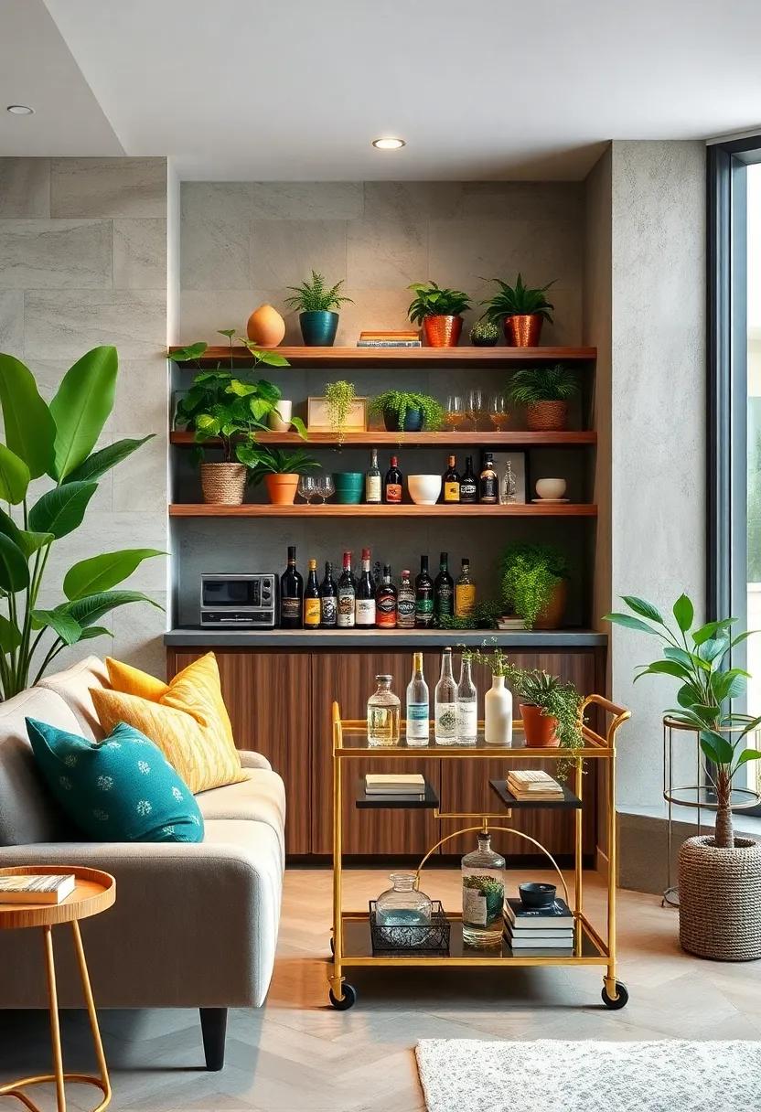 Go ‌green: Introduce some‍ greenery with potted plants on ​your ‍bar cart or shelves,⁢ adding a refreshing touch to your drinking space