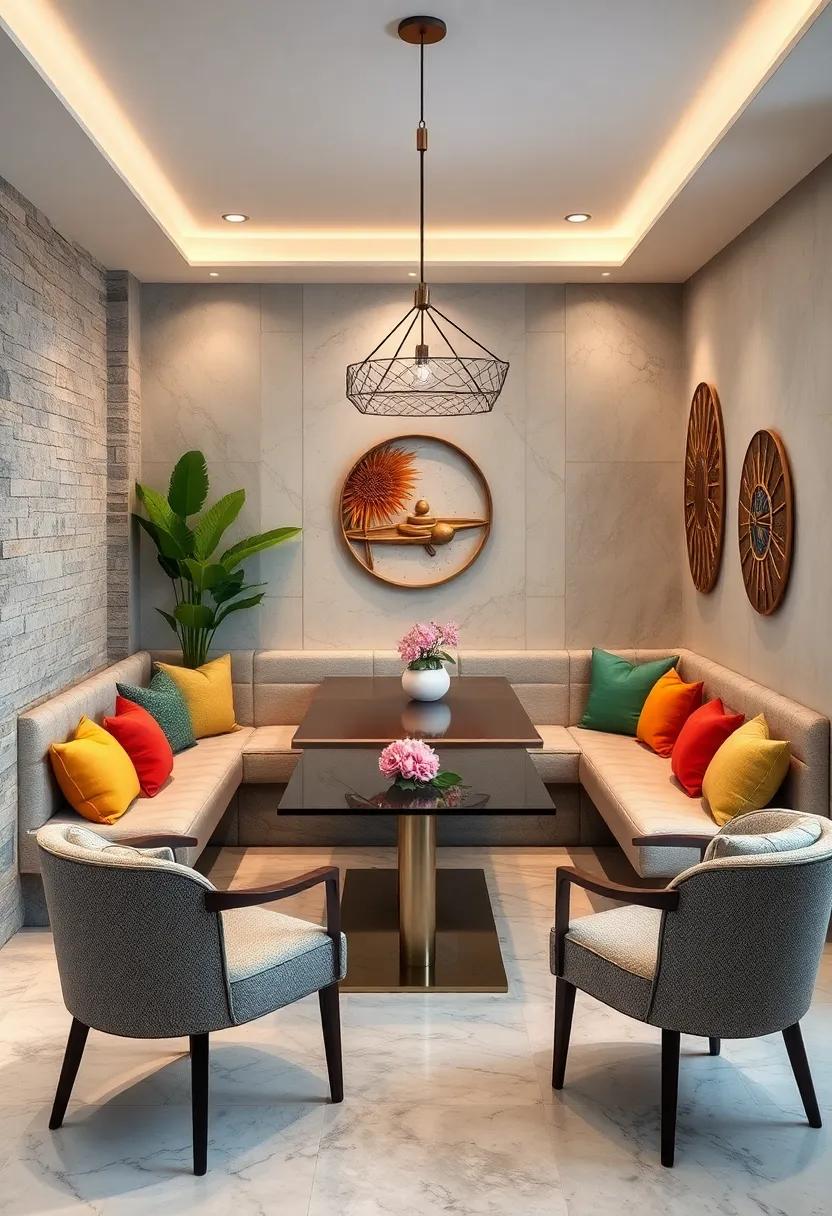 Cozy Corner Dining Nooks Featuring Space-Saving Benches and Artistic Wall Accents