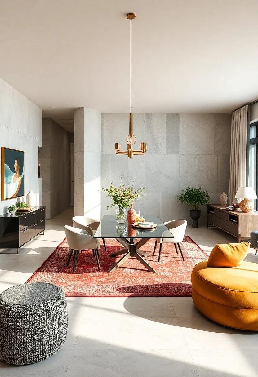 Using Floor Rugs and Carpets as Anchors for Defining the Dining Area in Larger Rooms