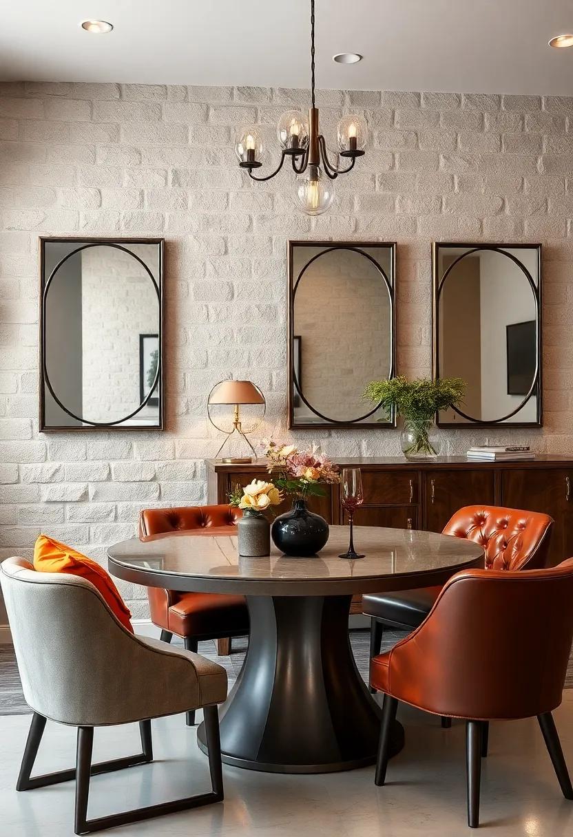 Industrial Chic Reflections Captured in Metal-Framed Mirrors Complementing Concrete and Leather Furniture
