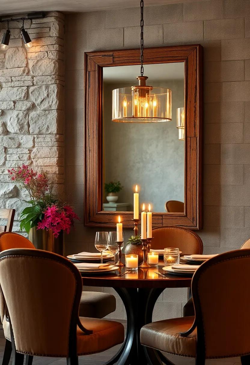 Rustic Elegance Enhanced by Distressed Wooden Frames and Warm Candlelit Mirror Glow