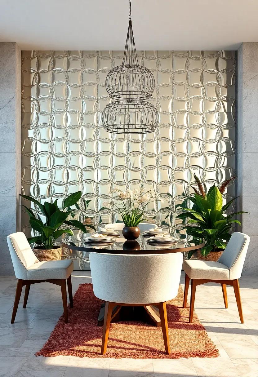 Shimmering Mirror Tiles Backdrop Featuring Exotic Plants and Handwoven Textile Details
