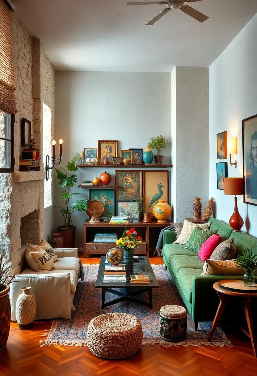Collector's Corner in an Eclectic Home Displaying an Array of Artistic Curiosities From Travels and Local Markets