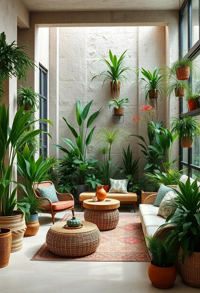 Lush Indoor Garden Spaces Within Eclectic Interiors Bringing Nature's Vibrancy to Bohemian Decor Elements