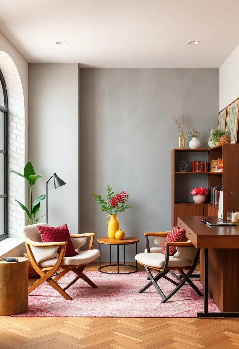 Small Spaces Featuring Scandinavian Folding Chairs with Luxurious Art Deco Desks