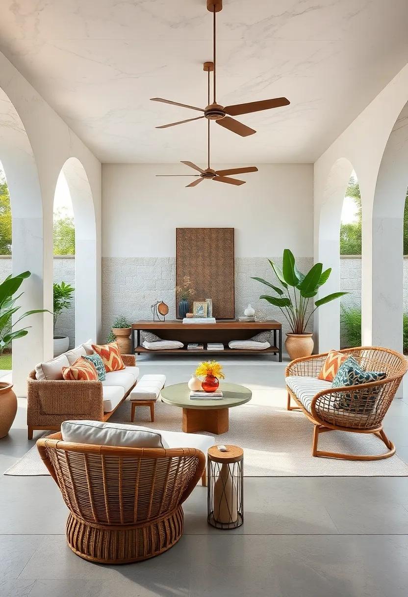 Outdoor Spaces Where Bohemian Rattan Loungers Meet Sleek, Futuristic Garden Sculptures