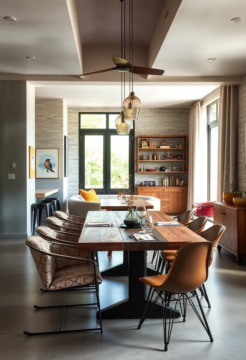 Rustic Wooden Tables Complementing Sleek Metal Chairs for a Distinct Dining Experience