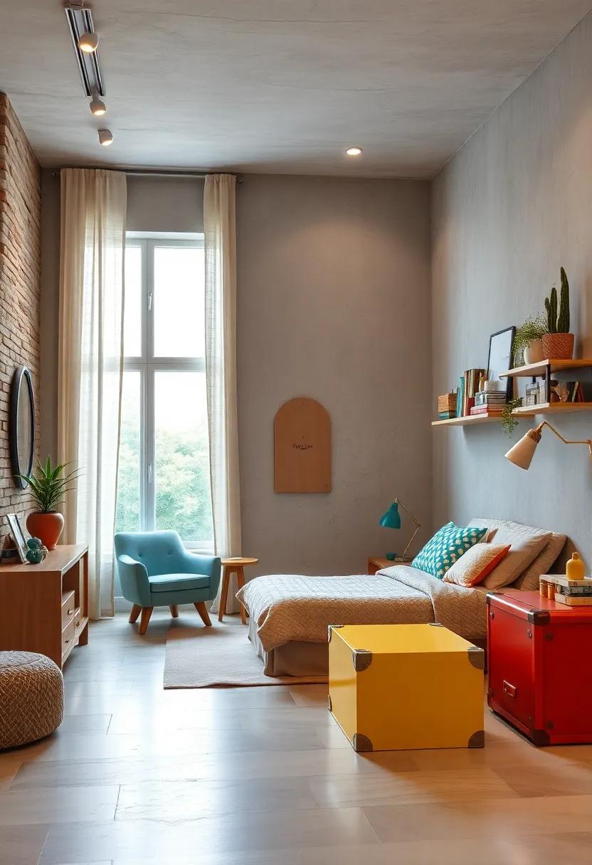 Whimsical Child's Room Featuring Retro Toy Chests and Ultra-Modern LED Lighting