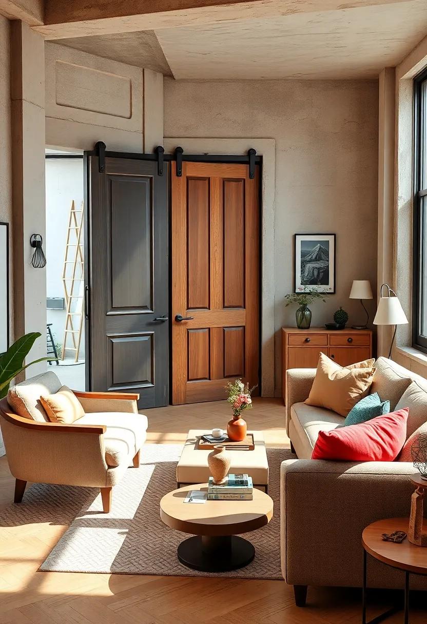 Mixing Reclaimed Farmhouse Doors with Sleek Low-Profile Sofas in Urban Apartments