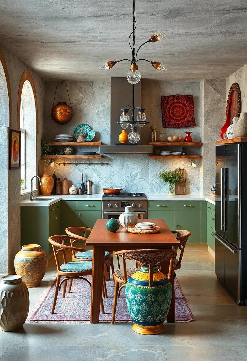 Global Inspirations Infused Into Kitchen Decor With Ethnic Textiles And Sculptural Pottery