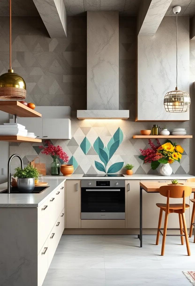 Pattern Play On Backsplashes Mixing Geometric Tiles With Hand-Painted Murals For Visual Interest