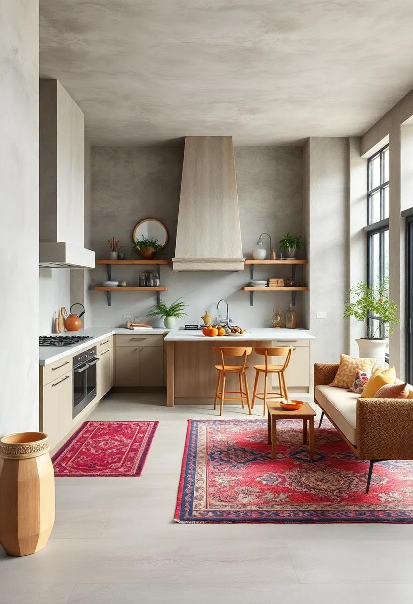 Using Bold Rugs And Textile Patterns To Define Kitchen Zones And Add Comfort Underfoot
