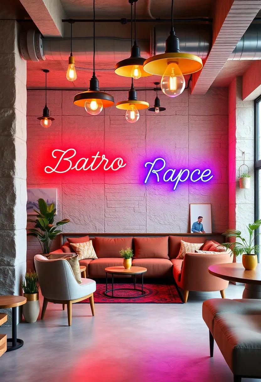 Retro Neon Signs in Playful Typography Brightening Creative Workspaces