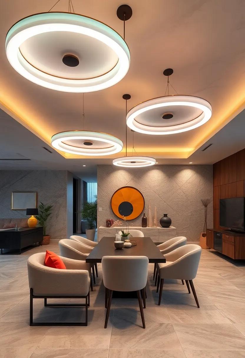 Hand-Blown Glass Pendants in Jewel Tones Hanging Elegantly Above Kitchen Islands