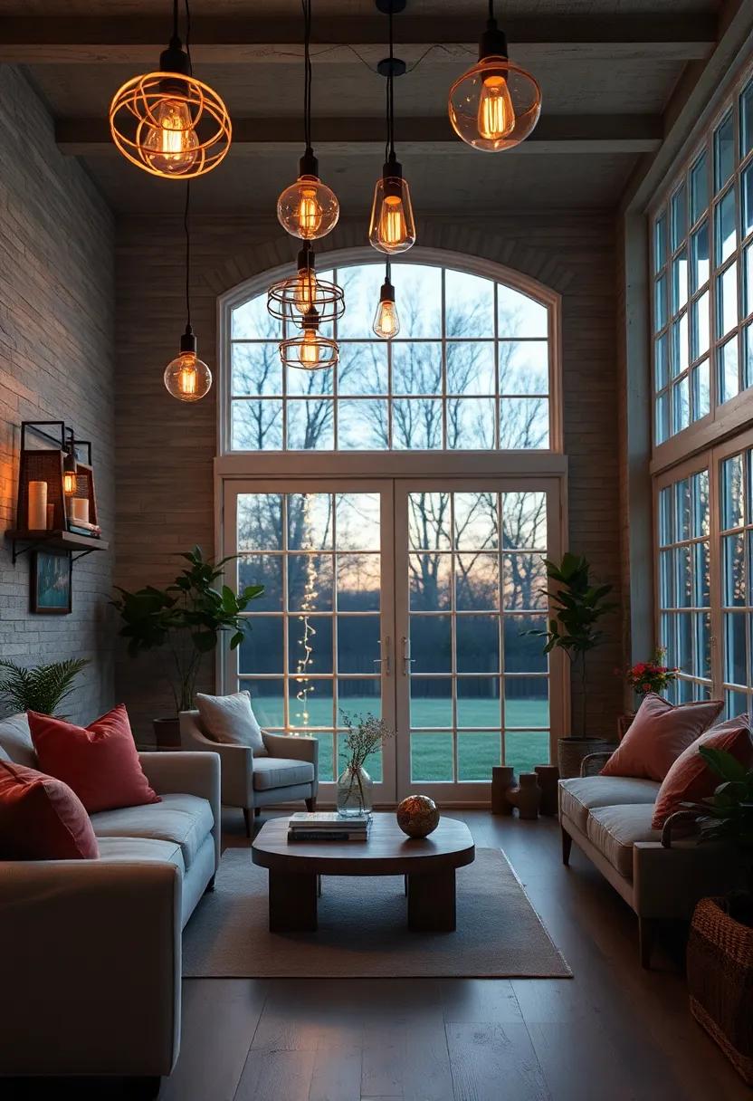 Delicate Fairy Lights Twinkling Through Rustic Farmhouse Windows at Twilight