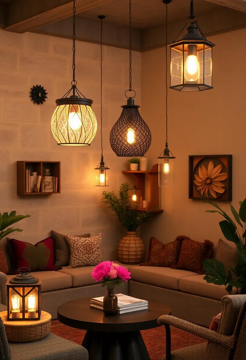Enchanting Bohemian Lanterns Casting Warm Glows Over Cozy Reading Nooks