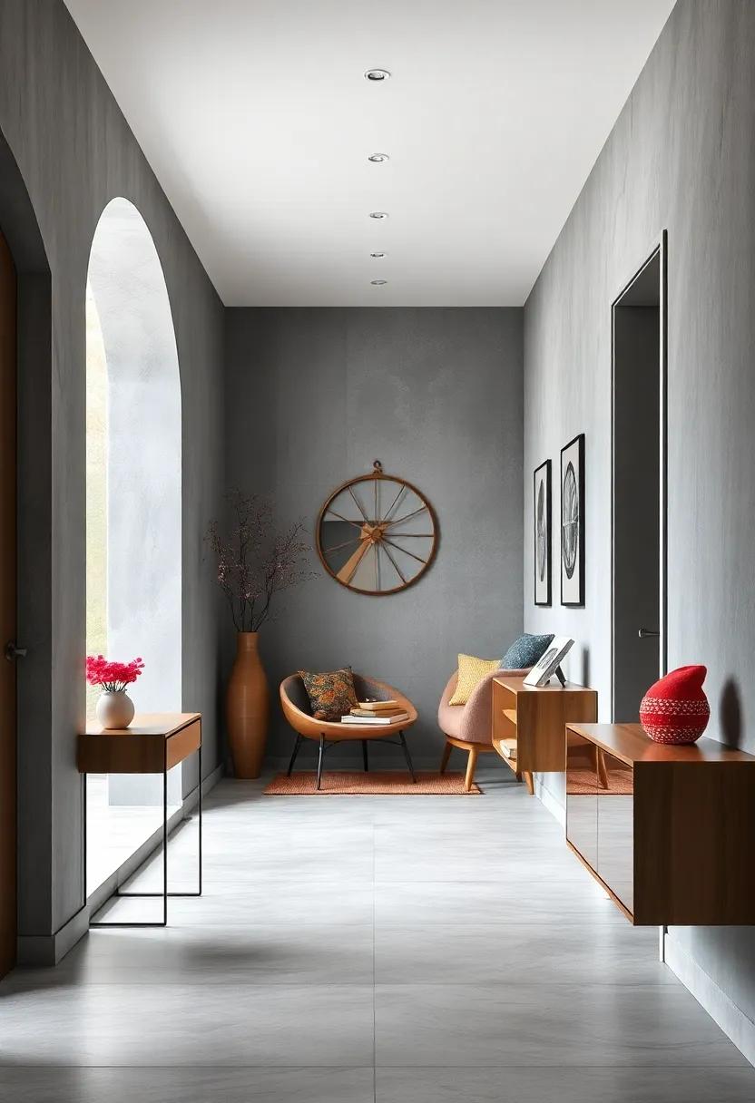 Bright Grey Hallway Incorporating Scandinavian Style with Simple, Functional Decor