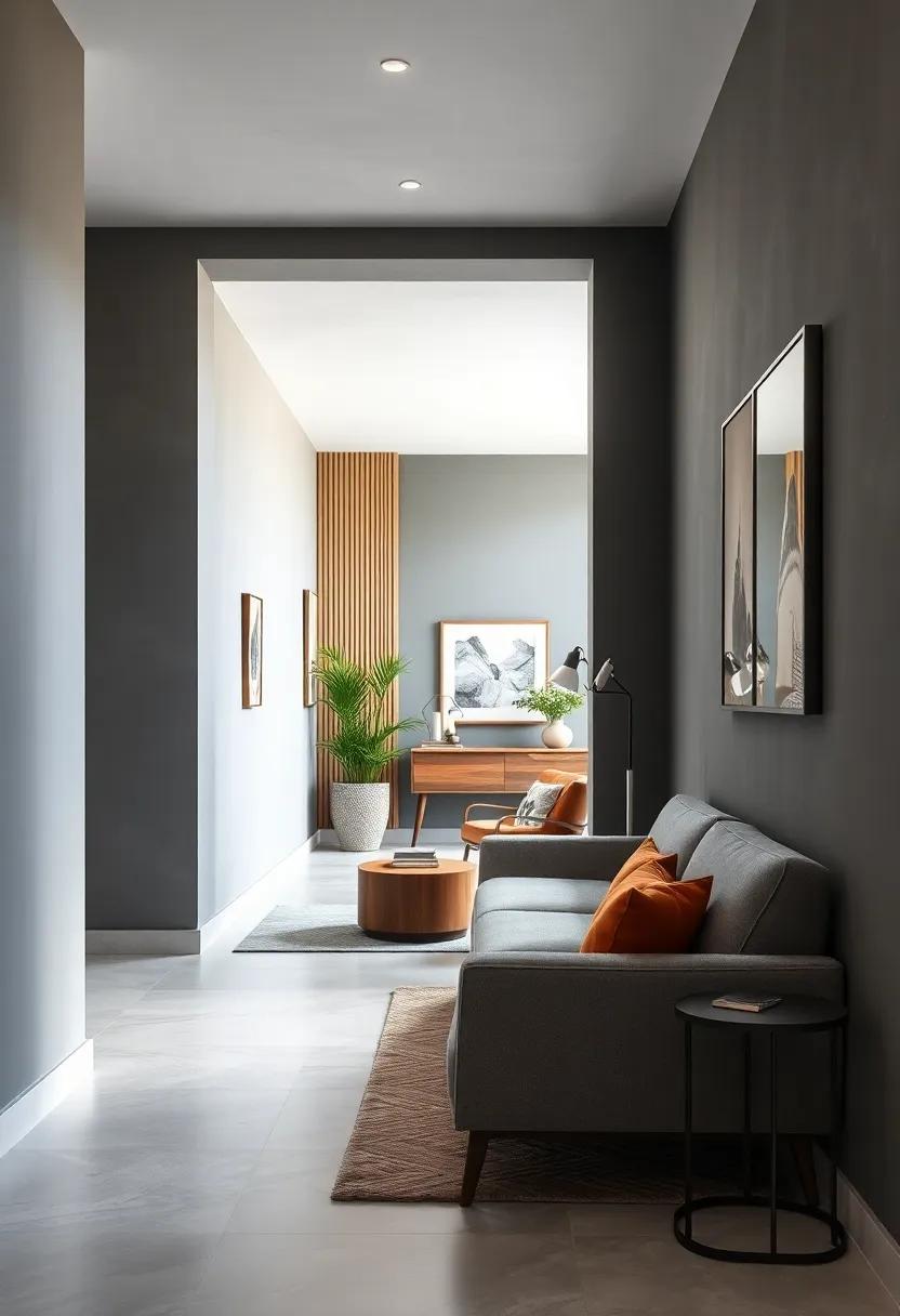 Grey Walls Paired with Light Wooden Details Creating A Natural and Relaxed Atmosphere