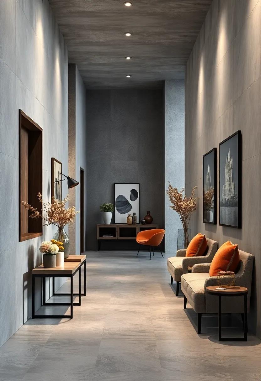 A Serene Grey Passageway Combining Smooth Surfaces and Soft Textiles for Comfort