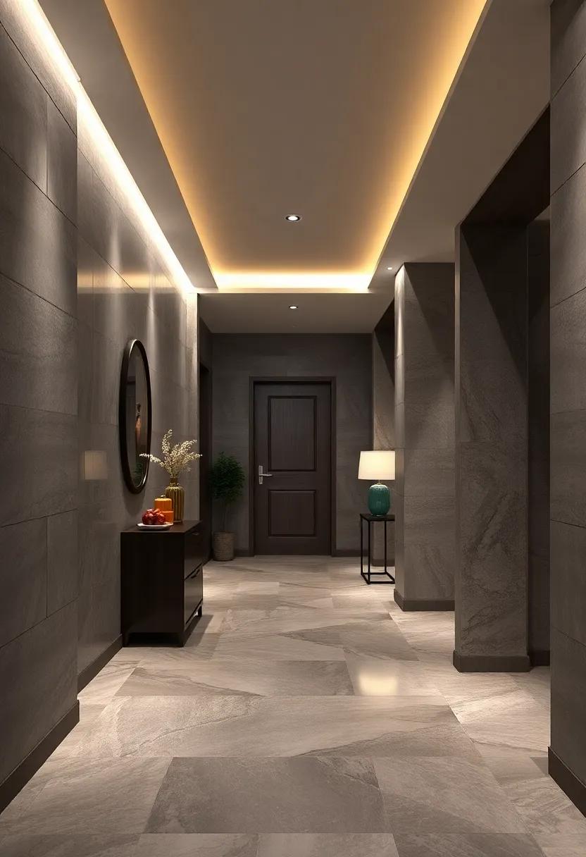 Subdued Grey Tones Enhanced by Strategic LED Lighting for a Luxurious Ambiance
