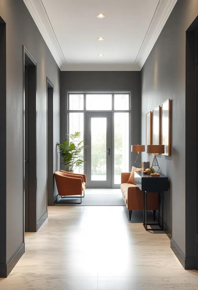 Subtle Metallic Accents Against Matte Grey Paint Evoking Modern Sophistication