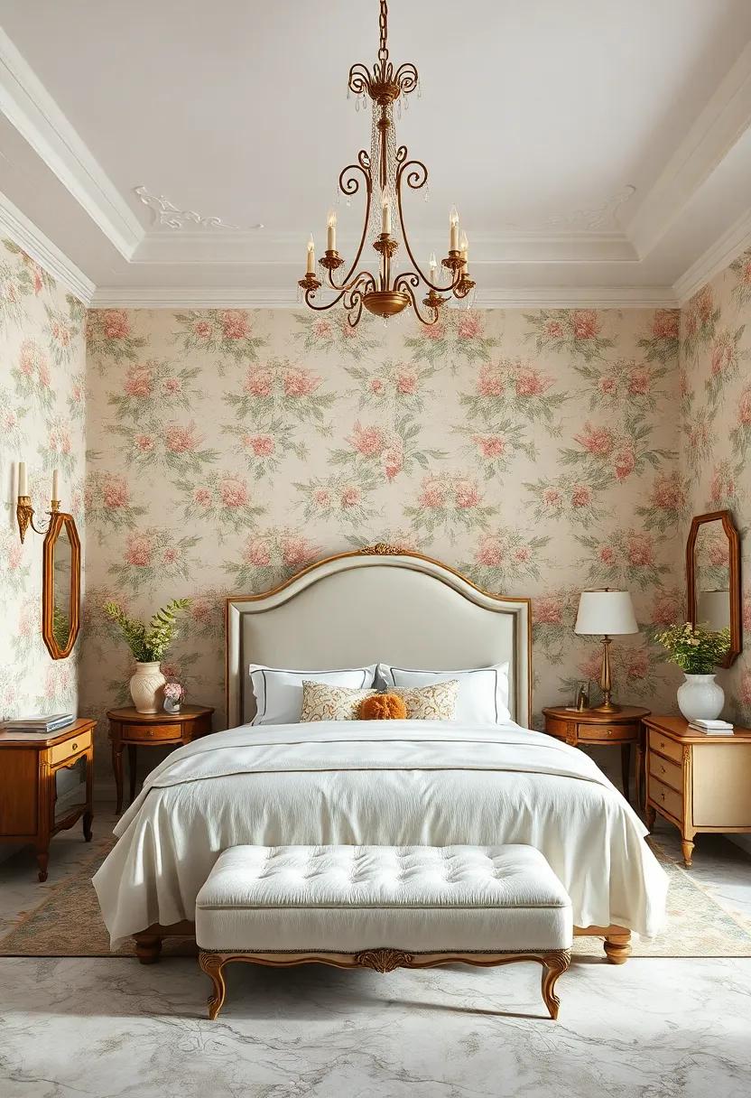 Timeless Floral Wallpaper Bringing Soft Elegance and Vintage Warmth to A Classic Bedroom Space